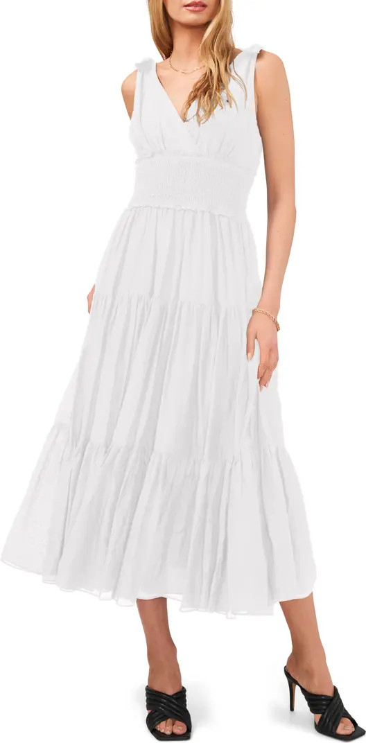 Vince Camuto Smocked Waist V-Neck Cotton Midi Dress | Nordstrom | Nordstrom