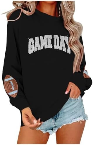 Game Day Sweatshirt for Women Sequin Football Long Sleeve Shirt | Amazon (US)