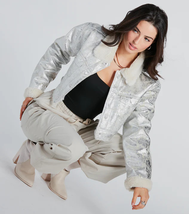 Pop Diva Status Metallic Faux Fur Crop Jacket | Windsor Stores
