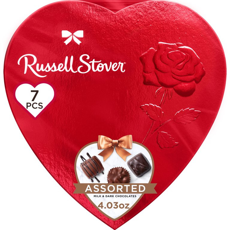 RUSSELL STOVER Valentine's Day Red Foil Heart Assorted Milk & Dark Chocolate Candy Gift Box, 4.03... | Walmart (US)