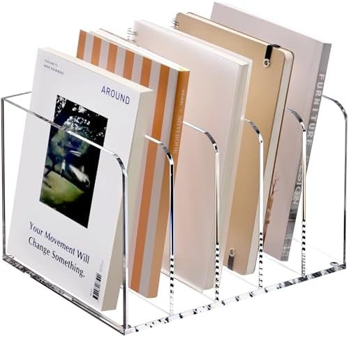 YUXUN Acrylic Magazine Holder,Clear Desk Organizer Vertical File Sorter Holder Stand for Notebook... | Amazon (US)