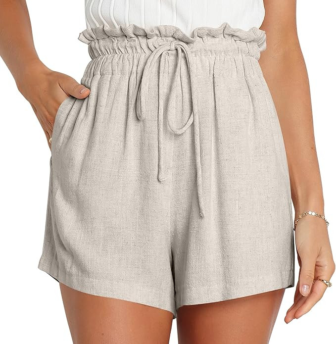 ANRABESS Women's Linen Shorts Summer Casual High Waisted Drawstring Wide Leg Beach Lightweight Sh... | Amazon (US)