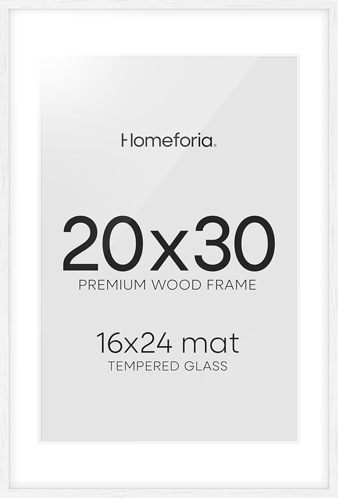 Homeforia White 20 x 30 Frame, High End Oak 20 x 30 White Wood Poster Frames with Mat 16 by 24 Ph... | Amazon (US)