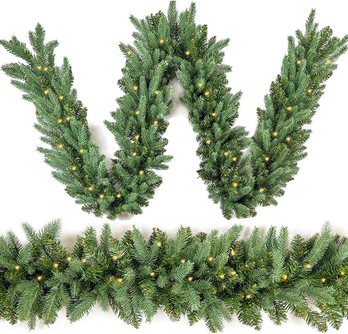 Christmas Garland 9 Ft by 12 Inch Prelit Fraser Fir Xmas Garland with 50 LED Lights 550 Tips, Rea... | Amazon (US)