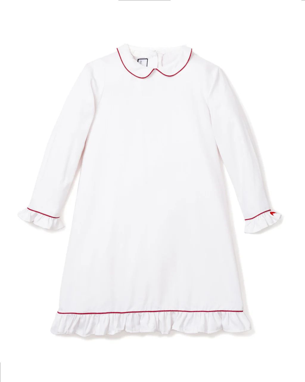 Children's White Sophia Nightgown with Red Piping | Petite Plume