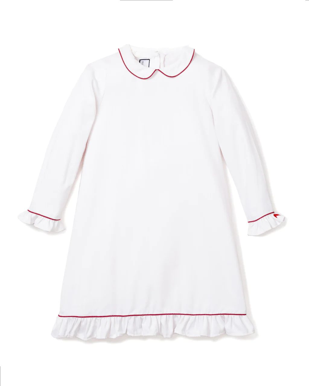 Children's White Sophia Nightgown with Red Piping | Petite Plume