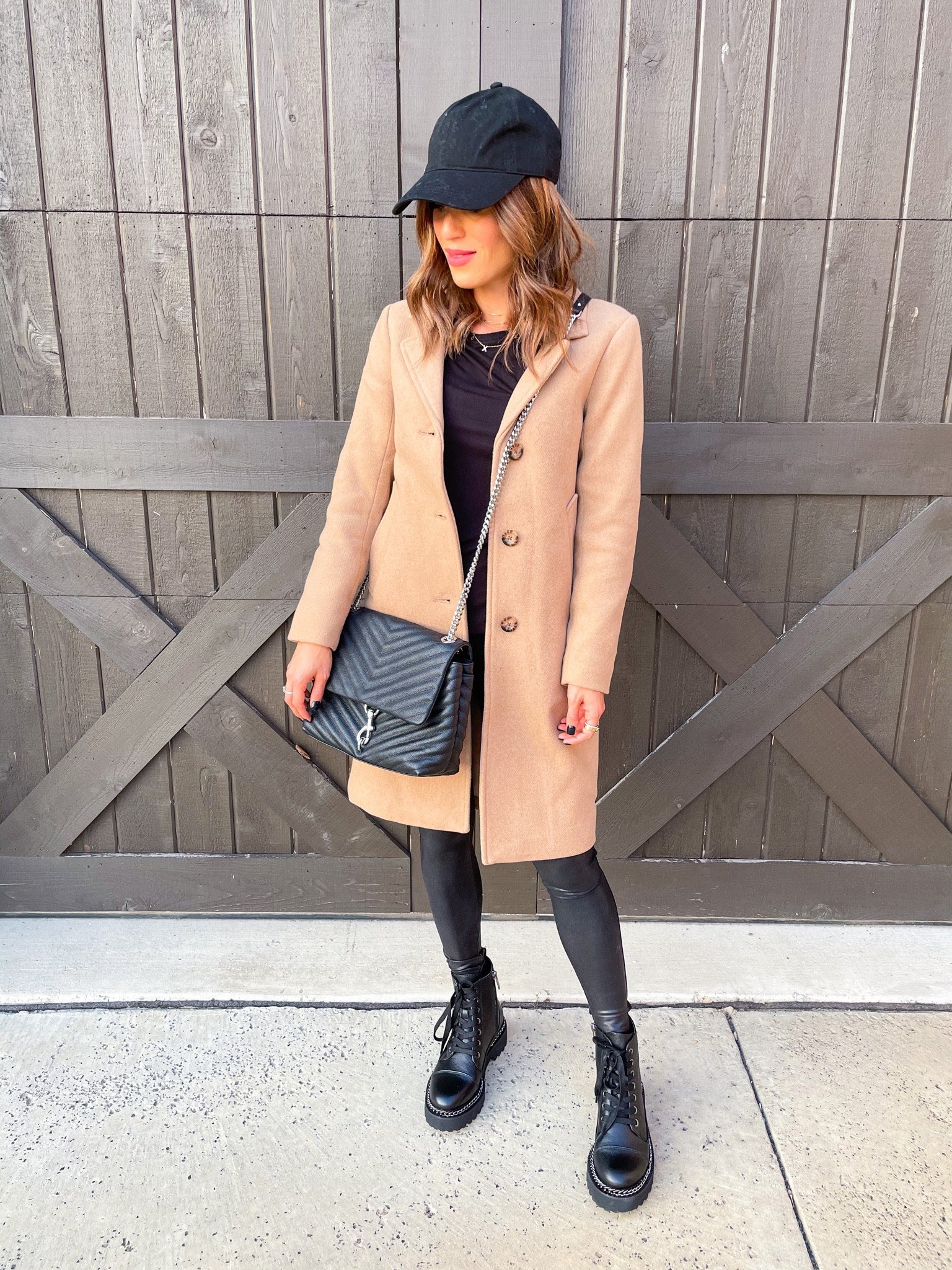 Camel coat size xxs, faux leather leggings size Xs petite

#LTKunder50 #LTKsalealert #LTKunder100