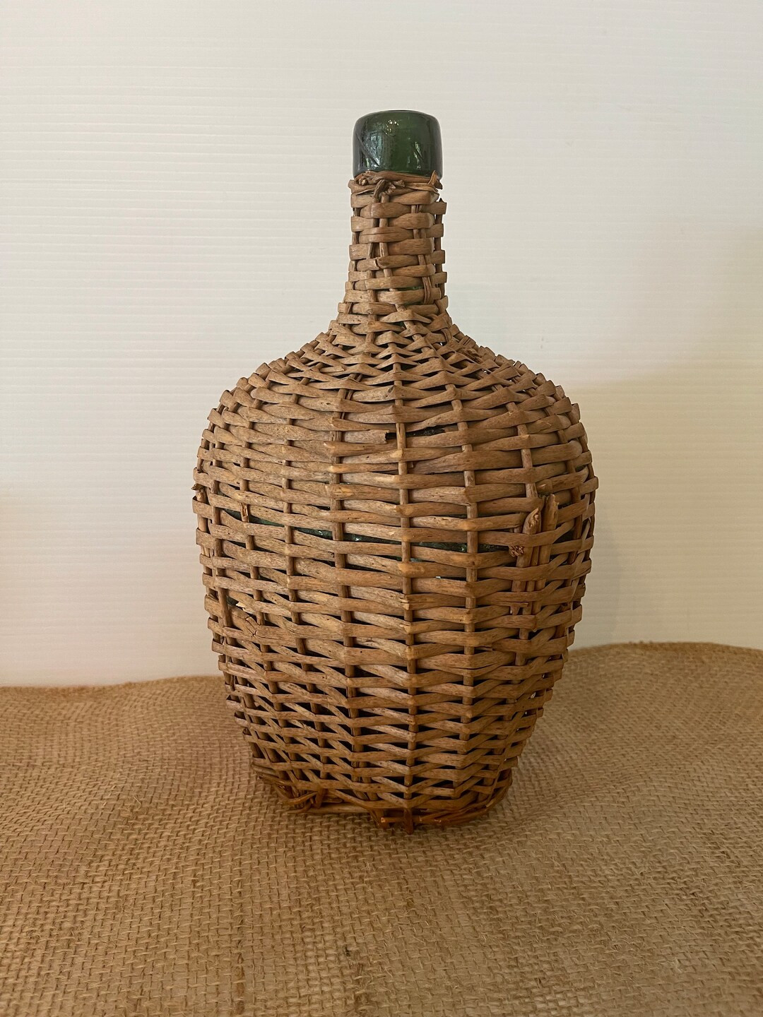 Vintage Wicker Demijohn Large Wine Bottle Dark Green Glass | Etsy (US)