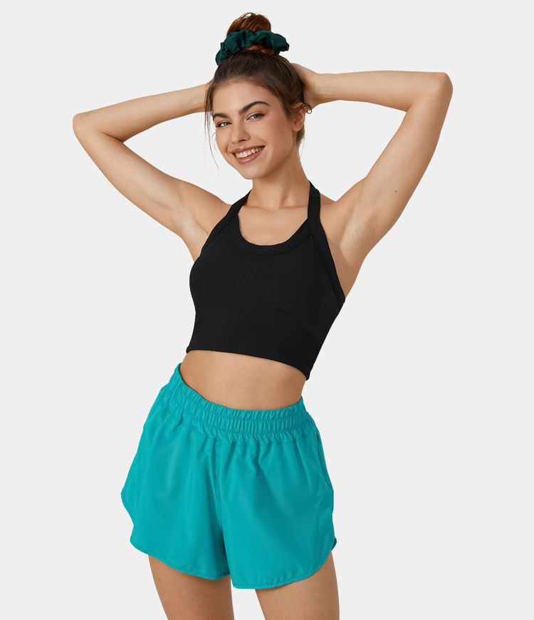 Low Support Halter Backless Solid Yoga Sports Bra | HALARA