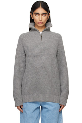 Gray Marlon Half Zip Sweater | SSENSE
