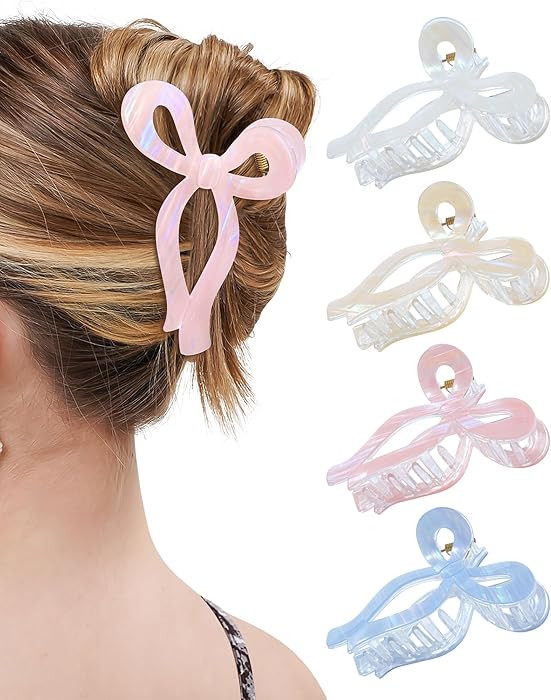 Mesovor 4 Pack Elegant Bow Hair Claw Clips, Nonslip 4.3" Large Hair Grip Hairclips for Thin and T... | Amazon (US)