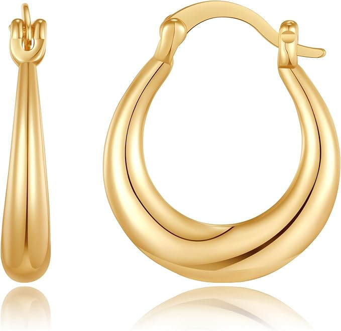 Small Gold Hoop Earrings for Women, 14k Gold Plated Chunky Gold Hoop Earrings for Women Lightweig... | Amazon (US)