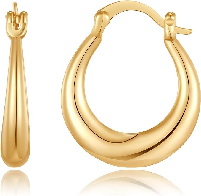 Small Gold Hoop Earrings for Women, 14k Gold Plated Chunky Gold Hoop Earrings for Women Lightweig... | Amazon (US)