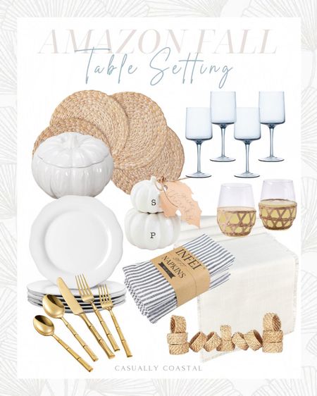 Set the table for Fall, and gather family & friends! 🤍
- 
Amazon home, Amazon table setting, Amazon dinnerware, tablecloth, table runner, napkins, coastal table setting, coastal fall, pumpkin salt & pepper, pumpkin soup bowl, bamboo cutlery, rattan drinkware, blue wine glasses, striped linen napkin, neutral table runner, woven placemats, rattan napkin rings, white dinner plates, casually coastal, family gathering, holiday host, fall tablescape, fall entertaining, coastal tablescape, dining room decor, thanksgiving tablescape, gold silverware, fall napkin rings, fall napkins, striped napkins, amazon tablescape, amazon fall decor, beach house fall decor

#LTKunder50 #LTKhome #LTKunder100