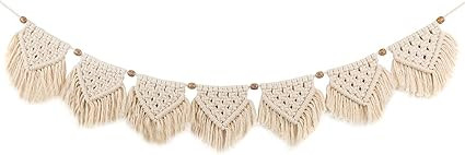 TIMEYARD Macrame Woven Wall Hanging Fringe Garland Banner - Boho Chic Bohemian Wall Decor - Apart... | Amazon (US)
