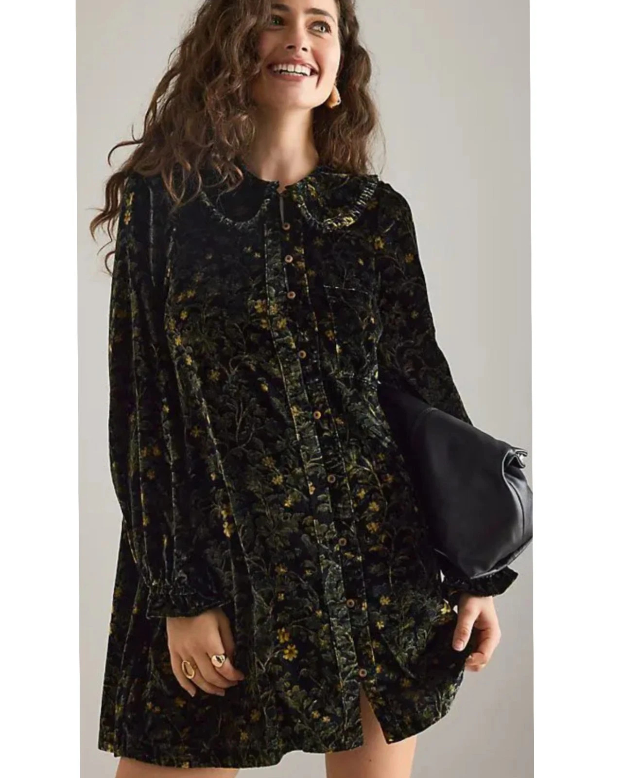 Anthropologie Pilcro Kiera Velvet Mini Dress Peter Pan Collar Green Print 2X NEW | eBay | eBay US