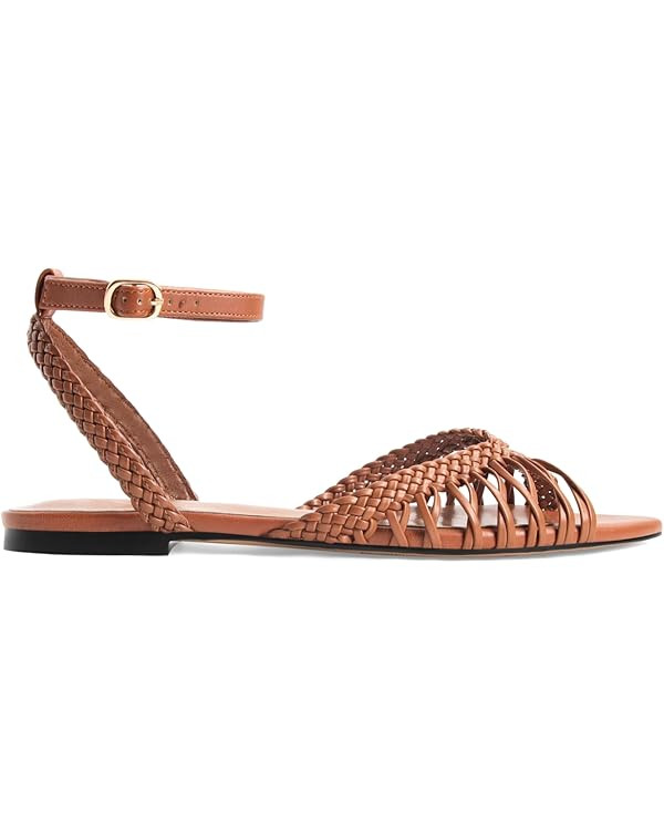 Leather Woven Flats Sandals for Women Strappy Flat Sandals Pointed Open Toe Braid Beach Sandal Co... | Amazon (US)