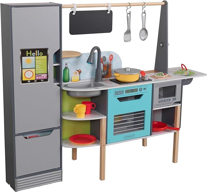 KidKraft Alexa-Enabled 2-in-1 Wooden Kitchen & Market with Lights and Sounds, Interactive Foods a... | Amazon (US)