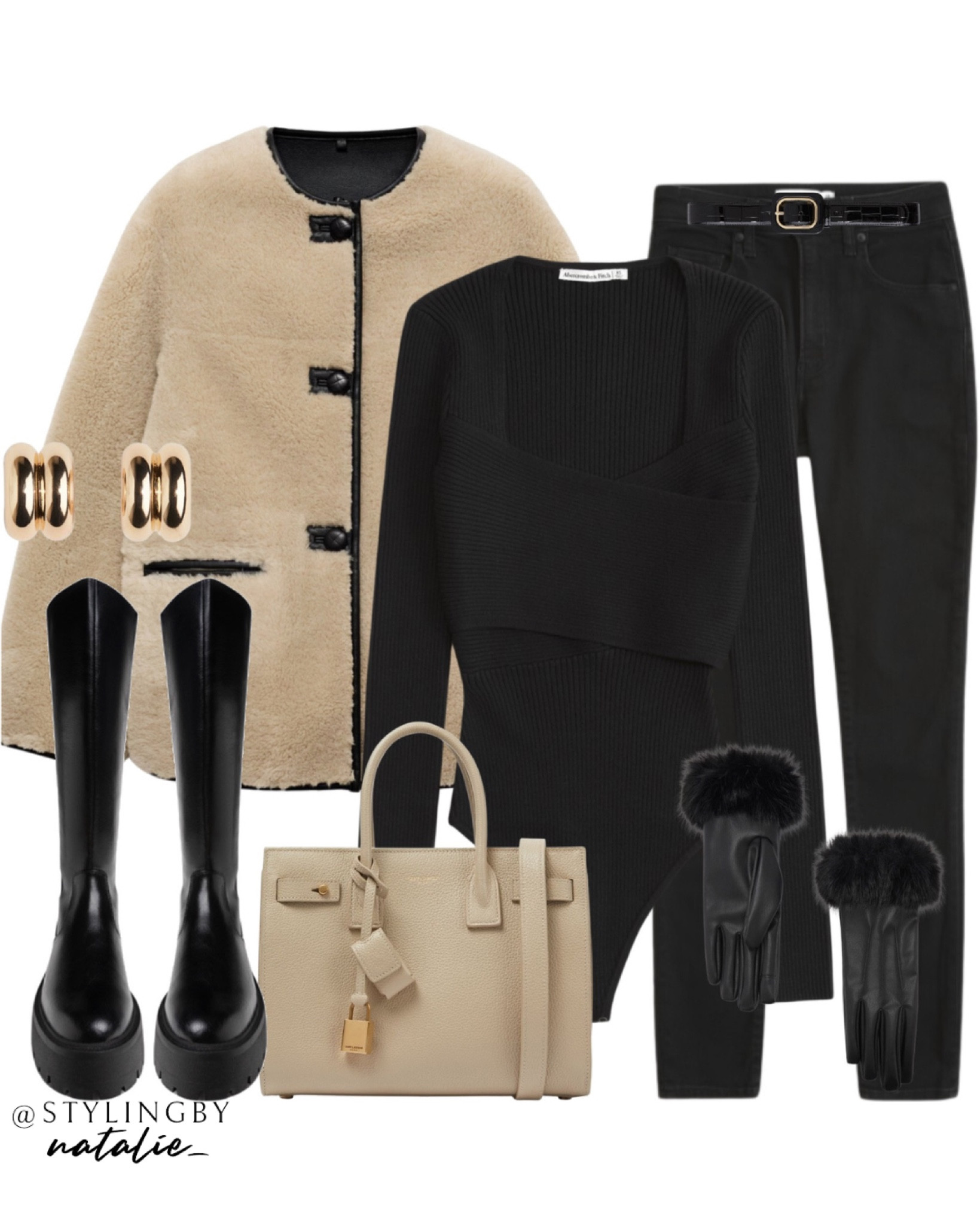 Fur jacket with appliqués, knit bodysuit, black skinny jeans, buckle belt, fur trim gloves, chunky black knee high boots, YSL sac de jour bag & gold earrings.
Autumn outfit, fall outfit, casual chic, bonfire night outfit

#LTKuk #LTKautumn #LTKstyletip