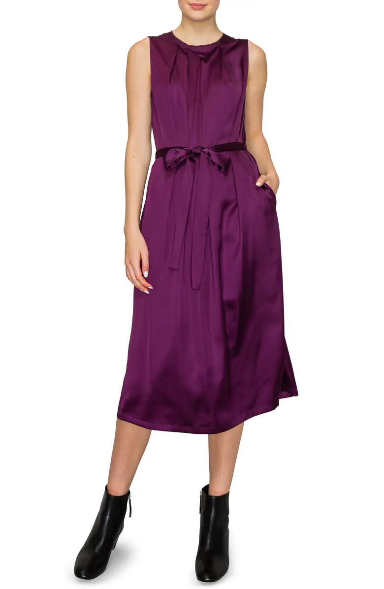 MELLODAY Pleated Satin Midi Dress | Nordstrom | Nordstrom