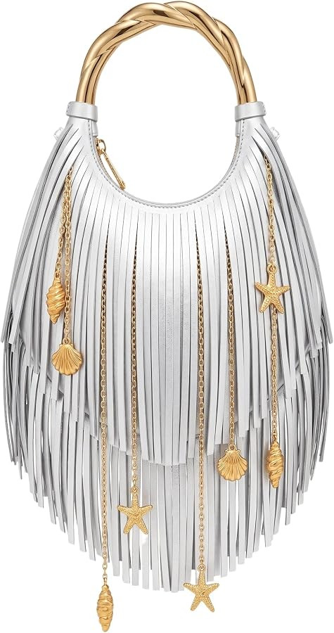 JW PEI Women's Chloe Metal Handle Fringe Top Handbag | Amazon (US)