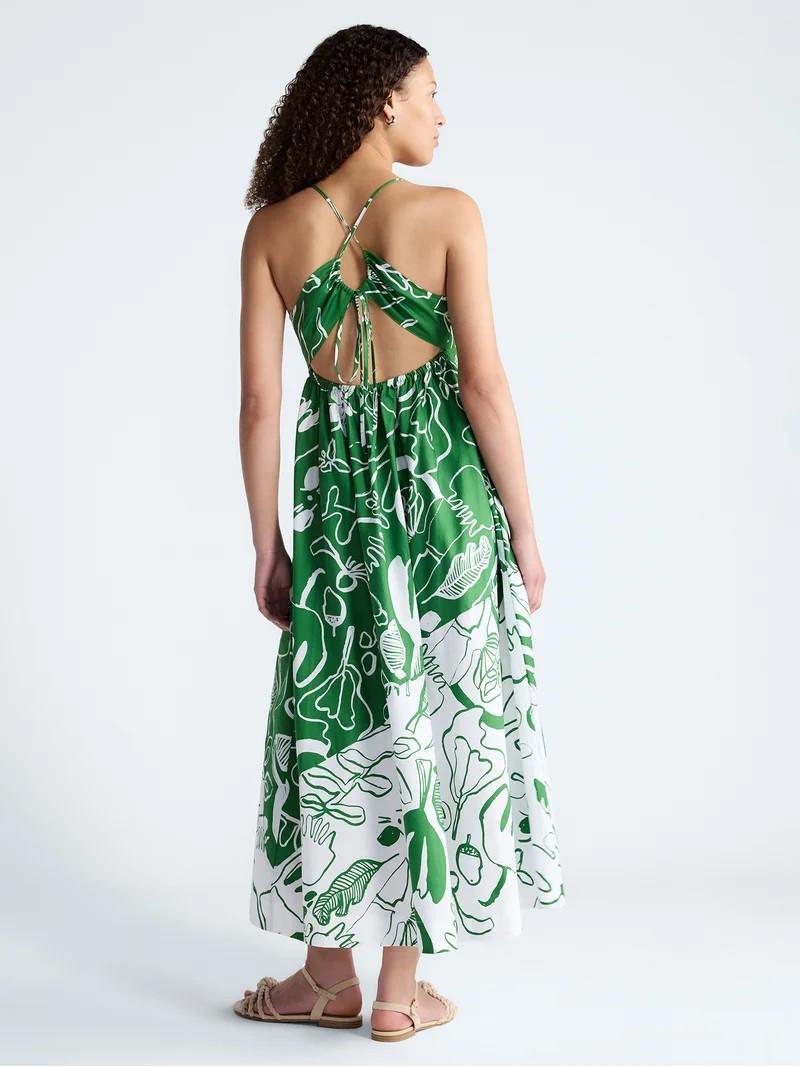 Free Assembly Women's Tie Back Cotton Maxi Dress, Sizes XS-XXL | Walmart (US)