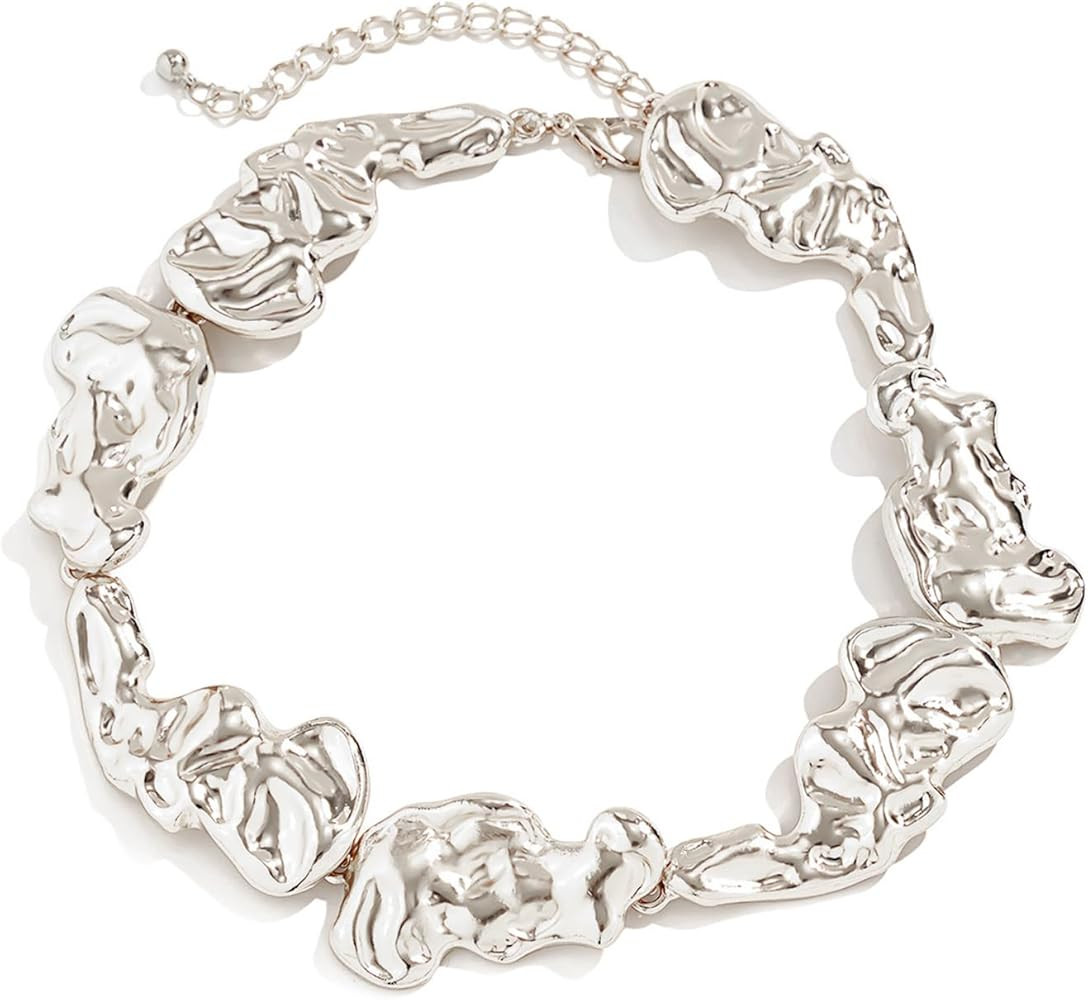 Chunky Gold Statement Choker Necklace for Women Irregular Pleated Lava Necklace Minimalistic Melt... | Amazon (US)