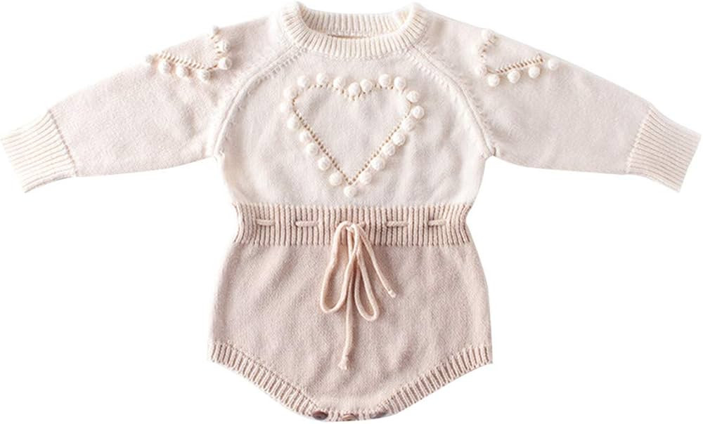 bebeshopdelageyhu Newborn Baby Girl Sweater Romper Ruffle Sleeve Cotton Knitted Bodysuit Fall Win... | Amazon (US)