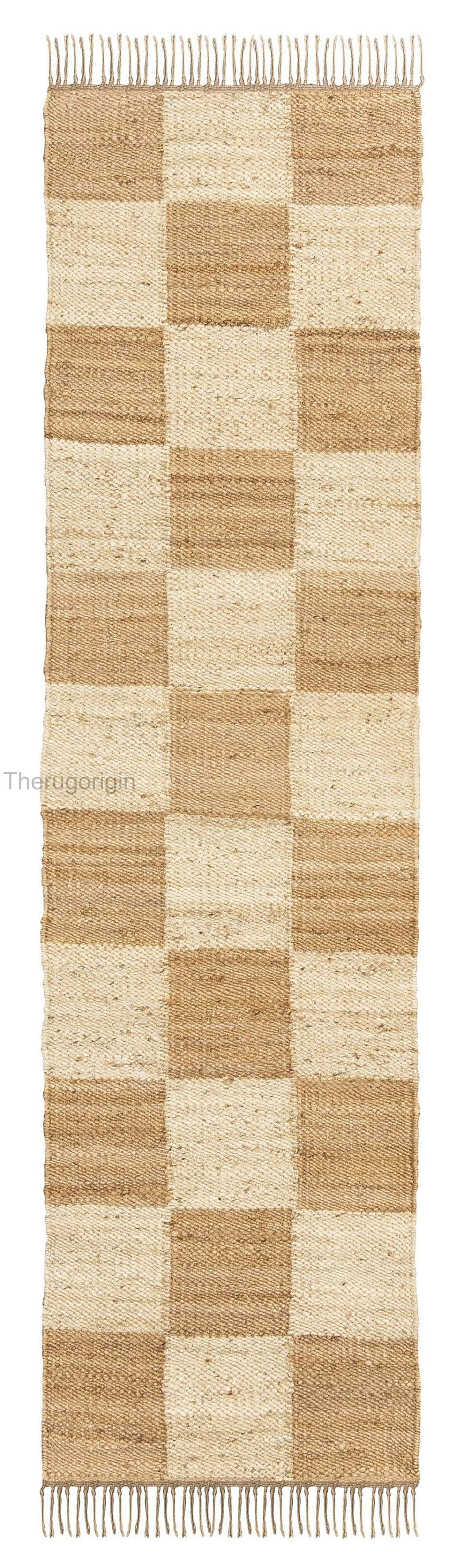 Jute Checkered Home Décor Floor Area Rug, Natural And Bleach Hemp Runner Rug | Etsy (US)