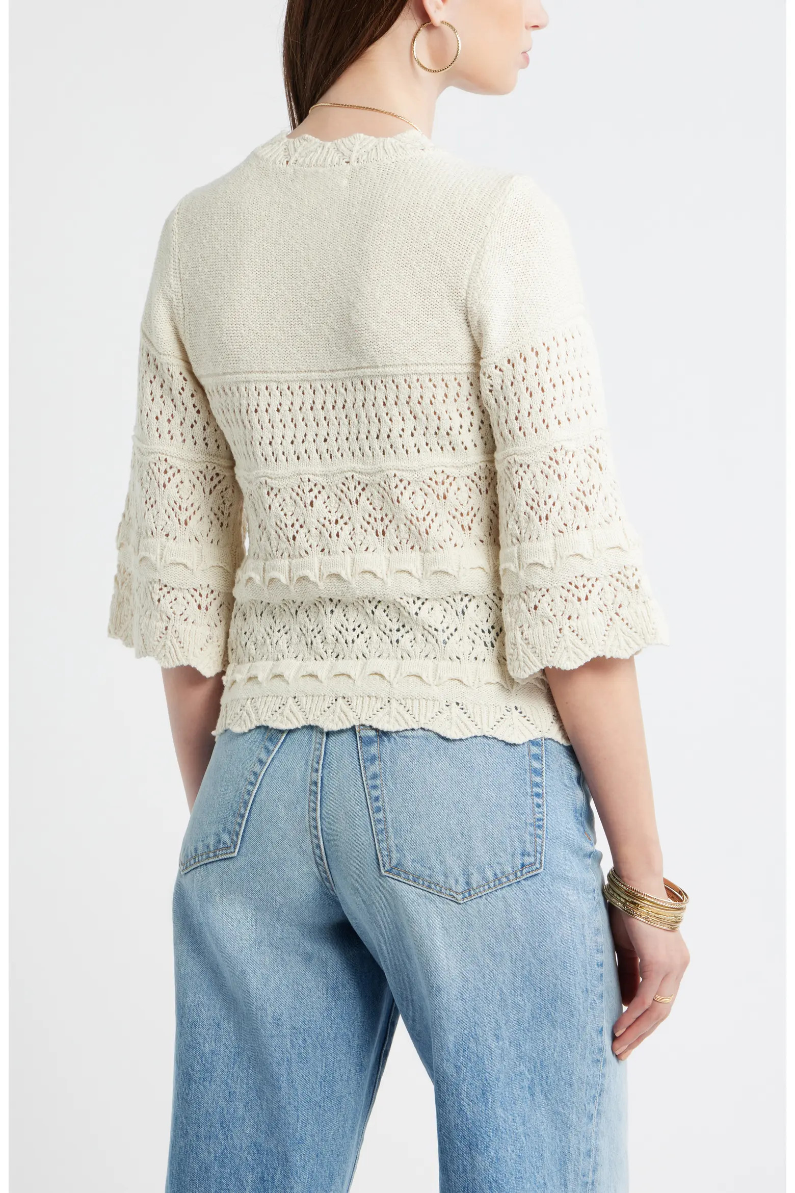 Pointelle Knit Scallop Trim Cotton Sweater (Women) | Nordstrom | Nordstrom