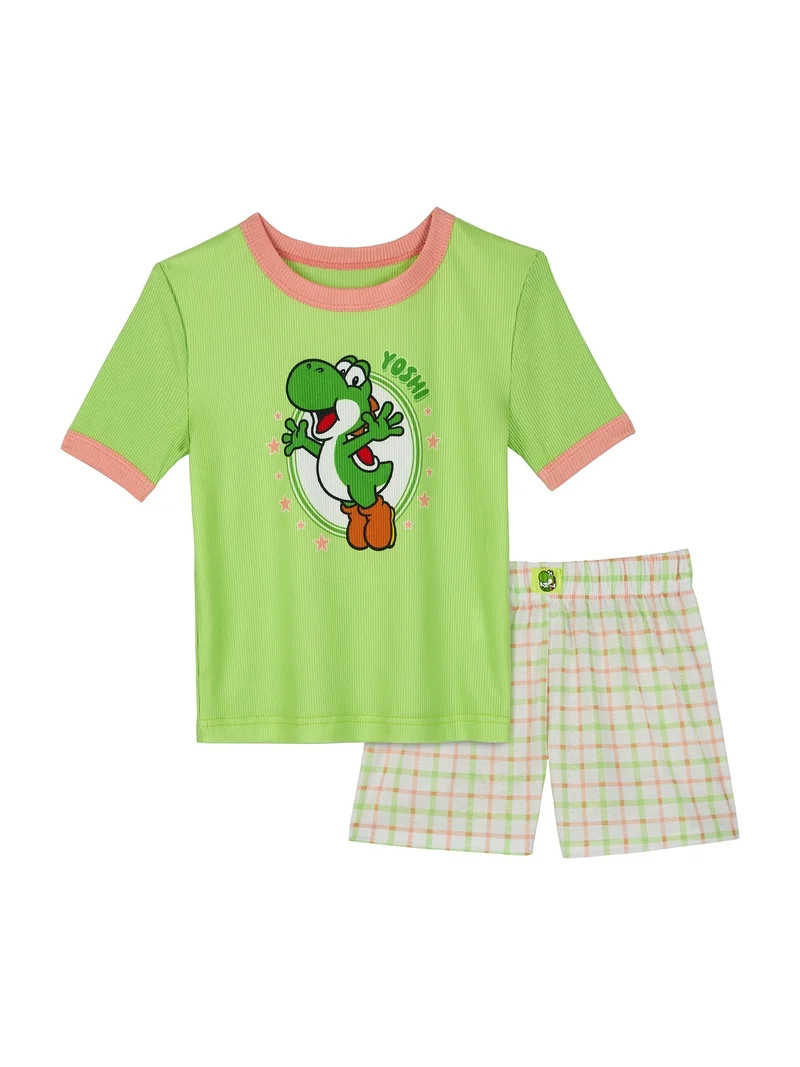 Yoshi Girls Short Sleeve Snug Fit Sleep Top and Shorts Pajama Set, 2-Piece, Sizes 4-10 | Walmart (US)