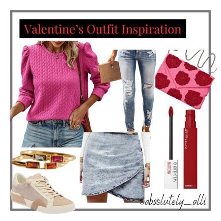 Valentines day outfit | pink | jeans | red lipstick | valentines | valentines gift ideas | jean skirt 

#LTKSeasonal #LTKfindsunder50 #LTKMostLoved