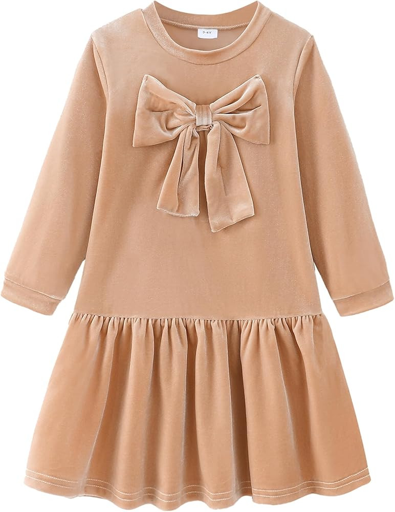 Girls Long Sleeve Dress: Toddler Girl Velvet Bow Tie Christmas Dresses for Casual Winter Holiday ... | Amazon (US)