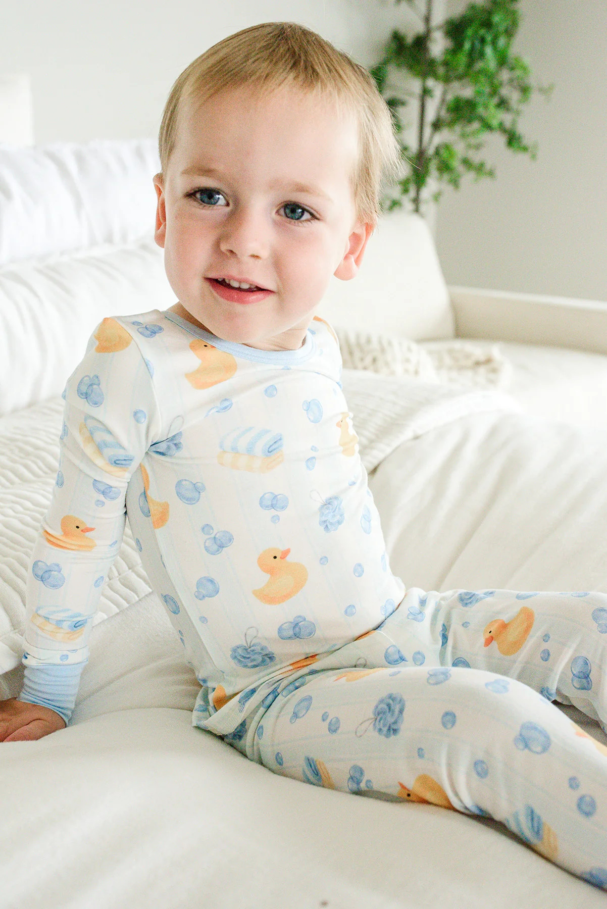 Two Piece Bamboo Pajama Set | Bubble Duckies Blue | Caden Lane