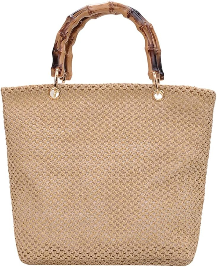 CWCYYDSYY Women's Straw Bags Tote with Bamboo Handles Rattan Woven,Handbag Summer Boho Beach Purs... | Amazon (US)