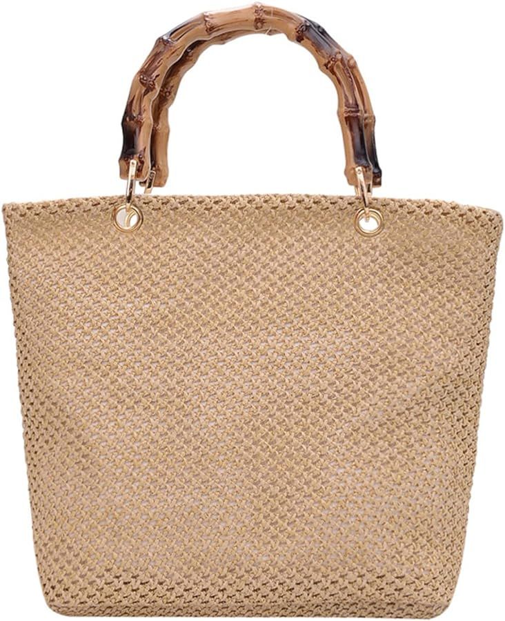 CWCYYDSYY Women's Straw Bags Tote with Bamboo Handles Rattan Woven,Handbag Summer Boho Beach Purs... | Amazon (US)