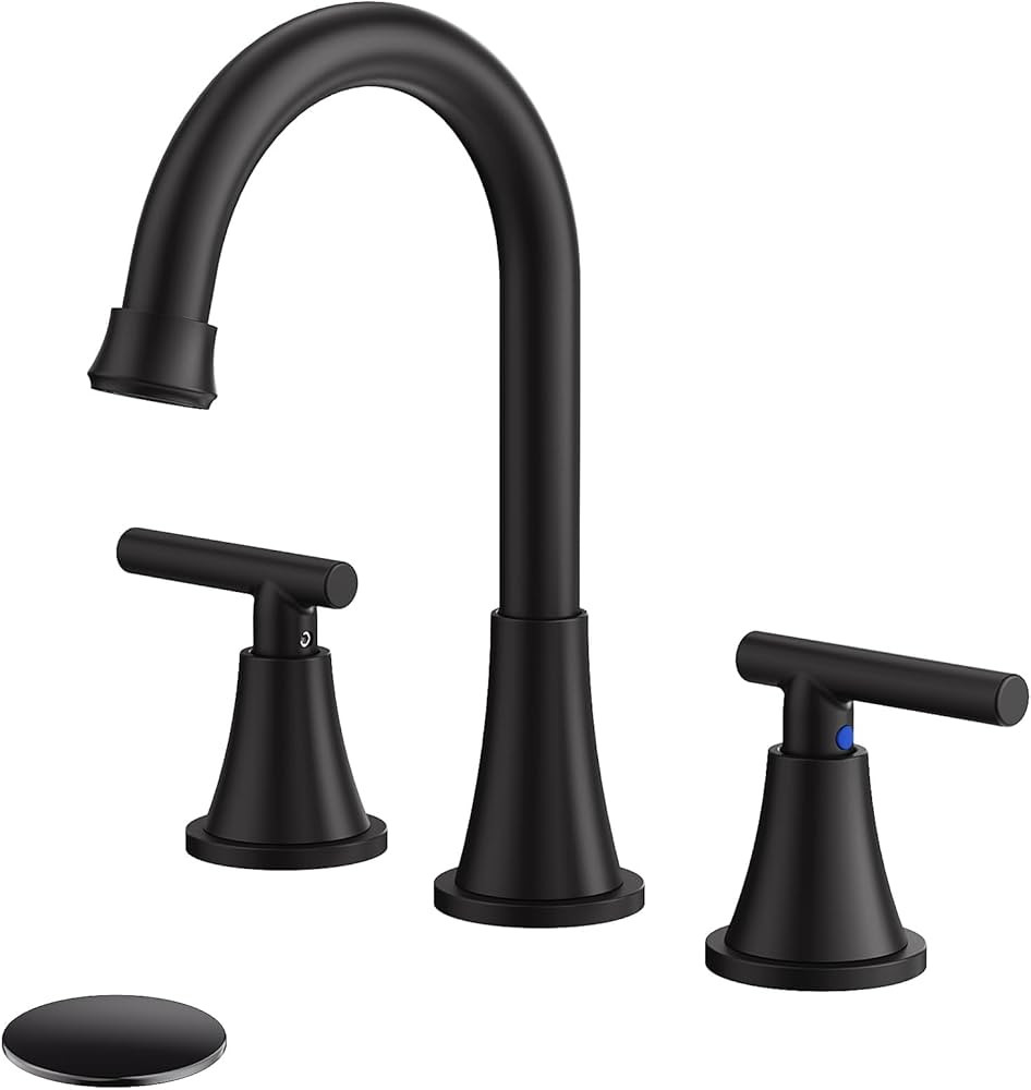 Bathroom Faucets for Sink 3 Hole, Hurran Matte Black Bathroom Sink Faucet with Pop-up Drain and S... | Amazon (US)