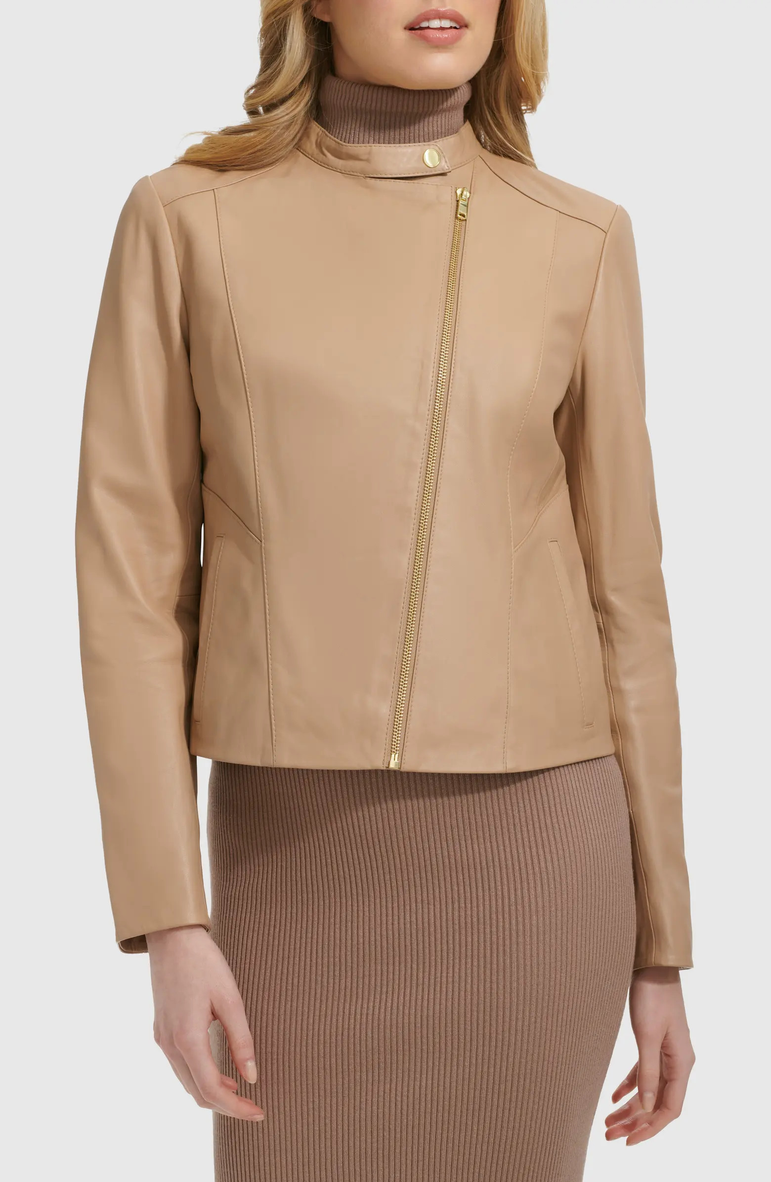 Cole Haan Band Collar Leather Moto Jacket | Nordstrom | Nordstrom