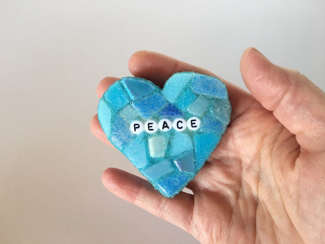 Large Blue Conversation Heart Peace Love Glass Tile Stained Valentines Day Galentines Mosaic Hear... | Etsy (US)