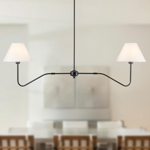 JSDORSY 2-Light Modern Linear Chandelier for Dining Room, 55" Farmhouse Kitchen Island Lighting with White Fabric Shades,Hanging Lighting Fixtures for Living Room Bedroom | Amazon (US)