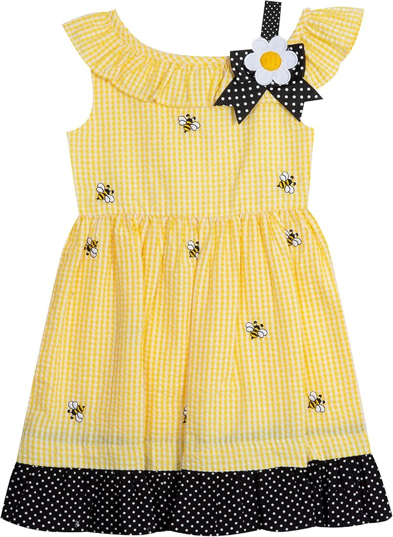 Rare Editions Girls 12M-6X Seersucker Check Ribbon Bow Applique Dress | Amazon (US)