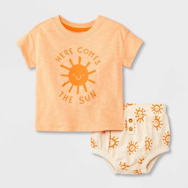 Baby Graphic Slub Jersey Top & Bottom Set - Cat & Jack™ Orange | Target