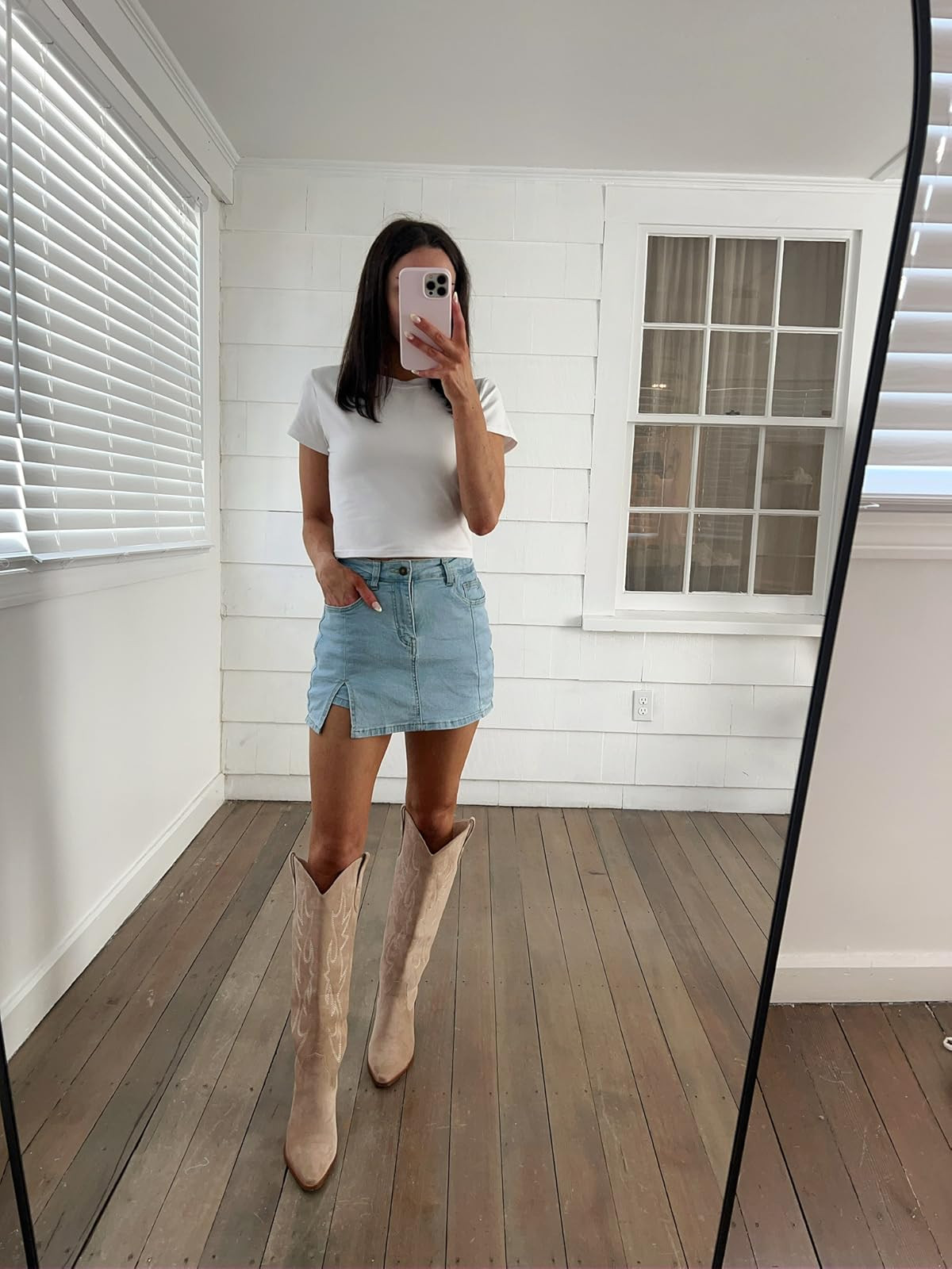 Summer outfit- skort in XS, boots in S, top wearing S!

mini skirt outfit / mini skort outfit / white tee shirt outfit / denim skirt outfit / denim skort outfit / western boots outfit 

 #LTKPetite #LTKFindsUnder50 #LTKStyleTip