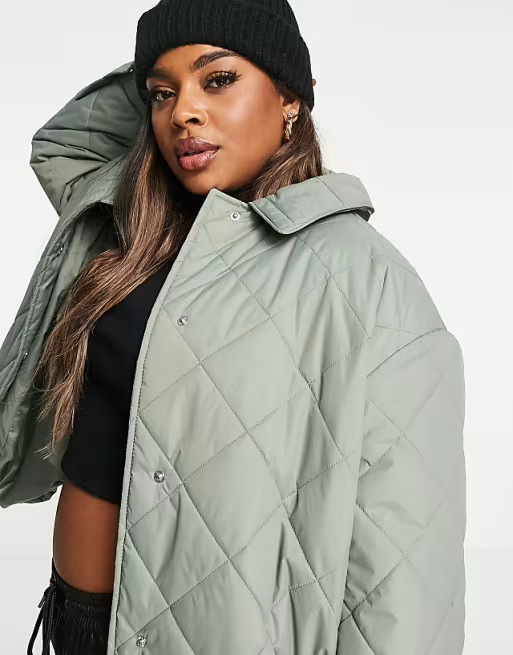 ASOS DESIGN Curve oversized quilted shacket in sage | ASOS (Global)