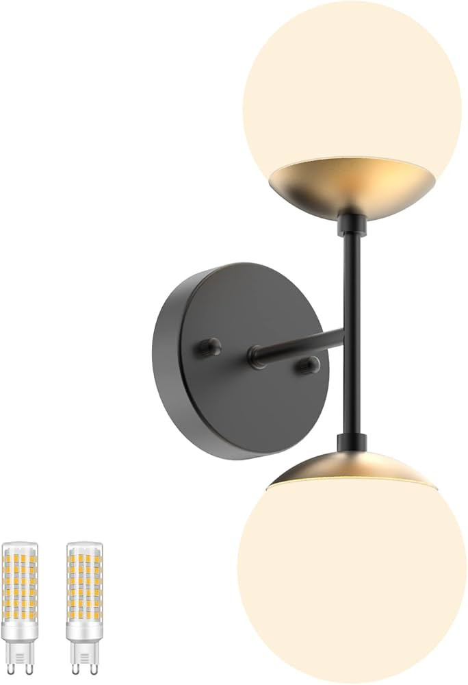 Tipace Mid Century Modern Globe Wall Sconce, Black and Golden Globe Wall Light 2-Light for Restau... | Amazon (CA)