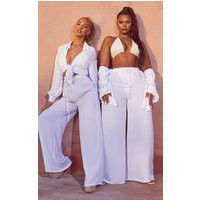 Plus White Tie Waist Beach Pants | PrettyLittleThing US