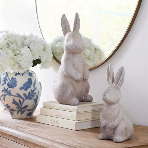 Set of 2 Rustic Easter Bunny Decorations 9.7'' 8'' Farmhouse Spring Easter Bunny Figurines Decora... | Amazon (US)