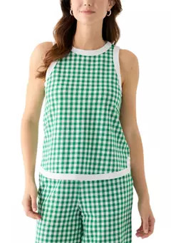 Crown & Ivy™ Women's Contrasting Piqué Trim Printed Tank Top | Belk