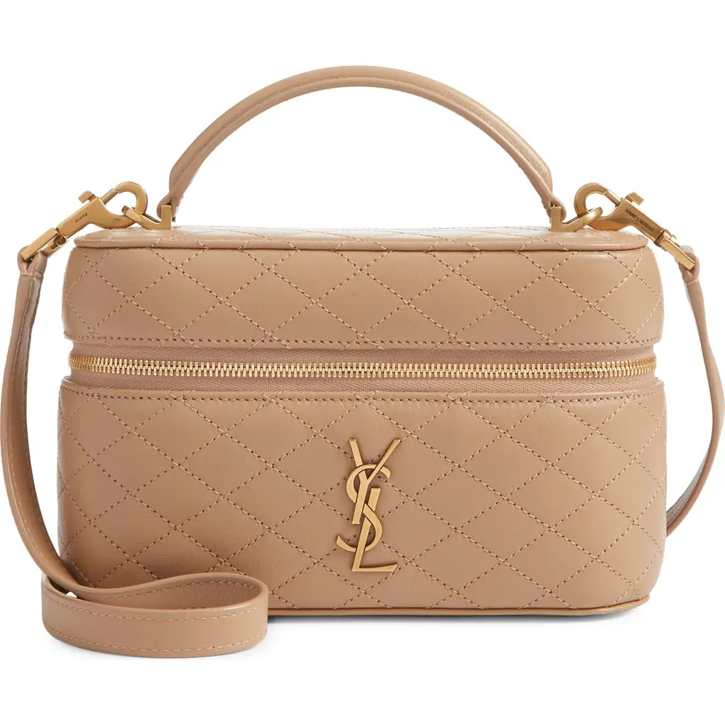Saint Laurent Mini Gaby Quilted Leather Vanity Case in Dark Toffee at Nordstrom | Nordstrom