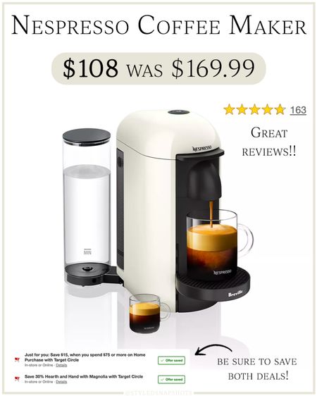 Nespresso Coffee Maker on major sale!! Was $169, but only $108 with the 30% off & $15 off deals (ends 12/4) 



#LTKGiftGuide #LTKsalealert #LTKhome
